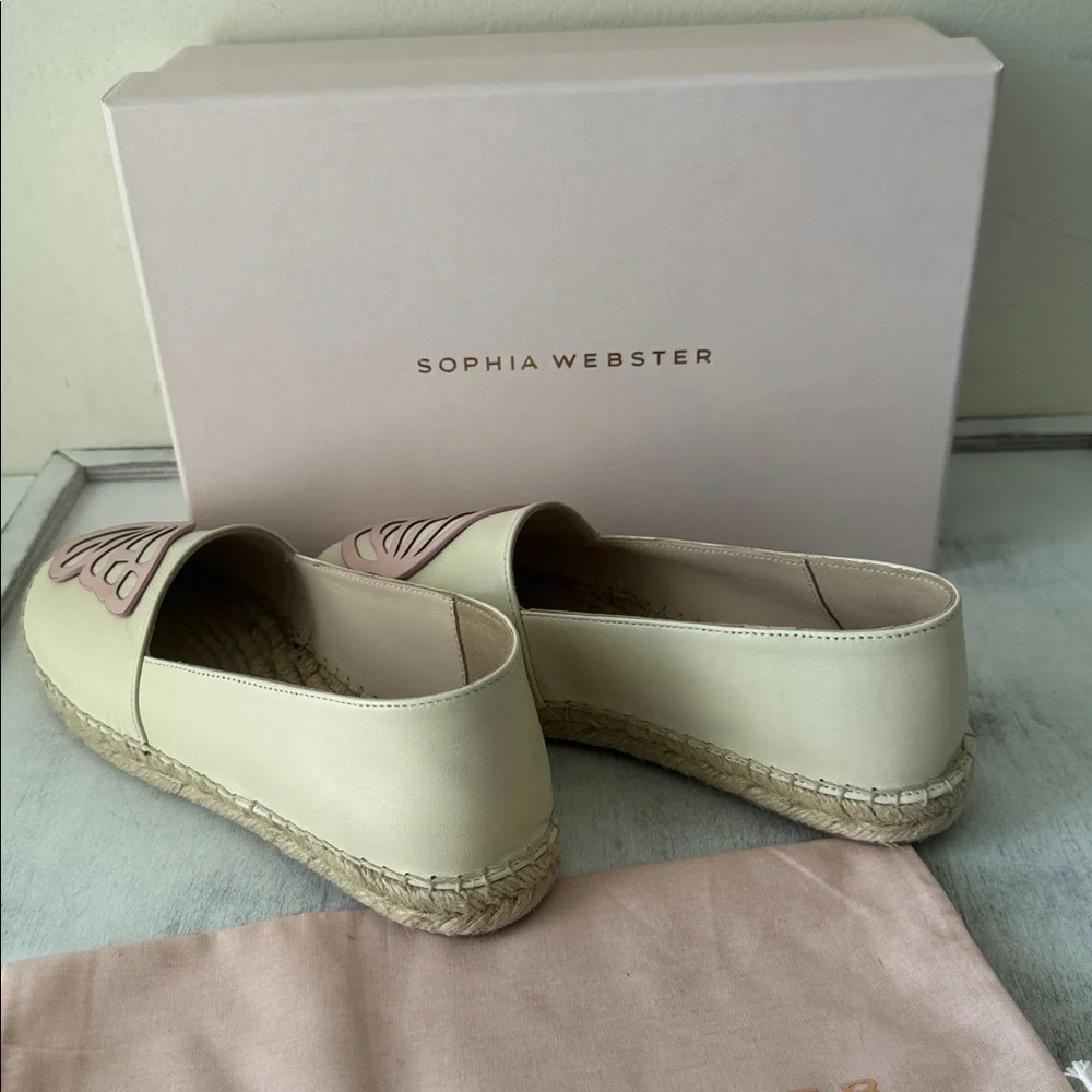 Sophia Webster Leather Butterfly Espadrilles Heirloom Rose Cream Sz.39.5 EU
